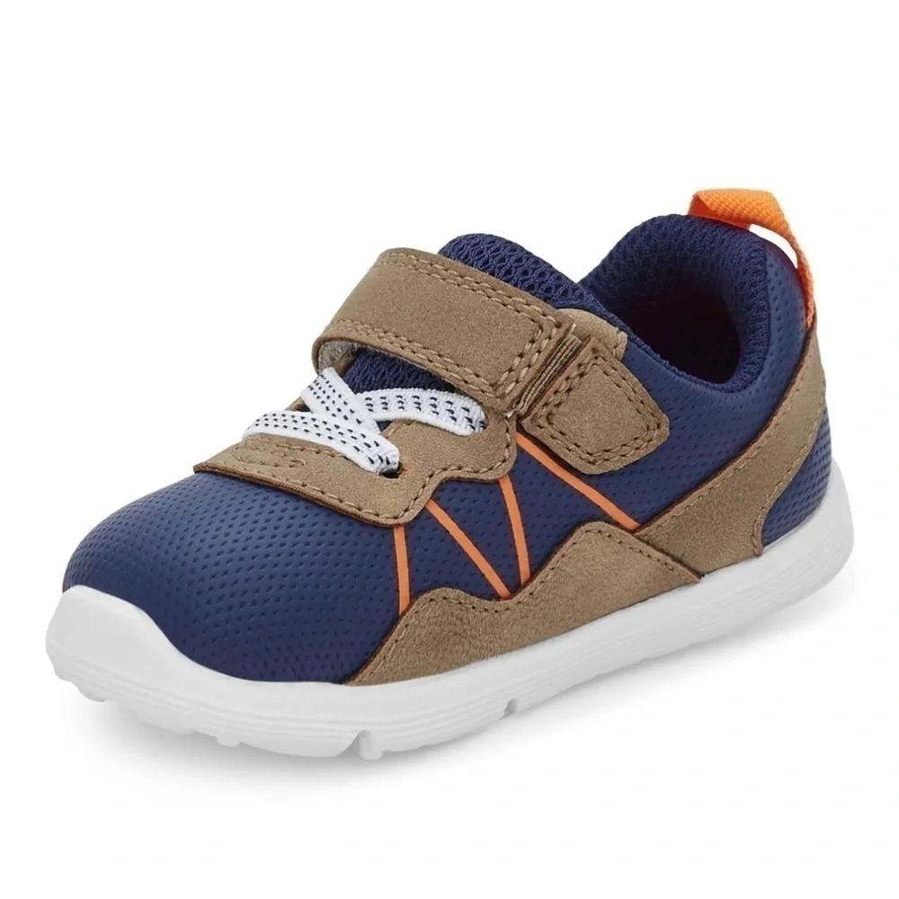 Carters 3M baby sneakers navy blue w/orange & brown accents